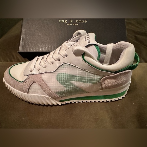 Rag & Bone Green and White Retro Runner 2.0 Low Top Sneakers Size 7 - Picture 3 of 11